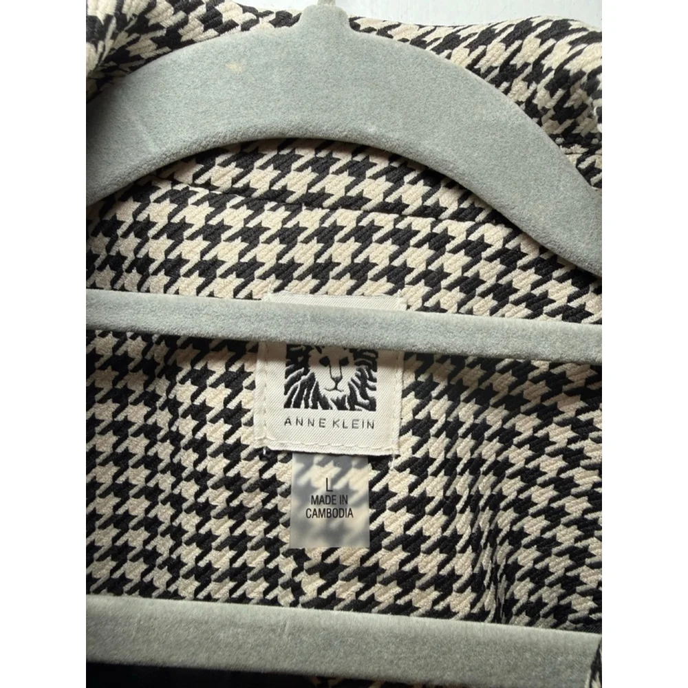 Women's Anne Klein Houndstooth Blazer L Black Beige - Picture 2 of 5